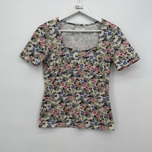 Bohme Multicolor Floral Fitted Short Sleeve Top Size Medium Boho